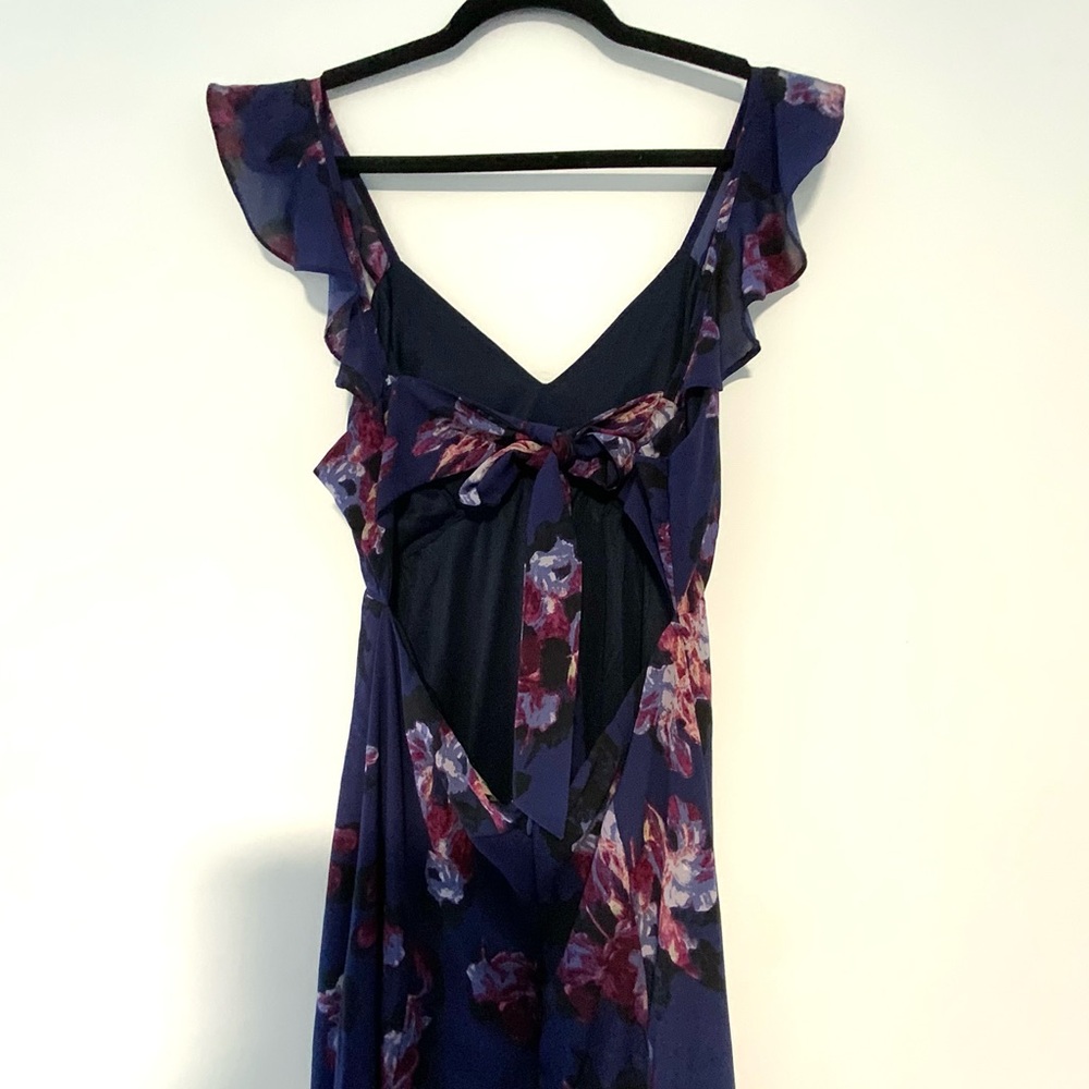 Purple floral maxi dress with flutter sleeves